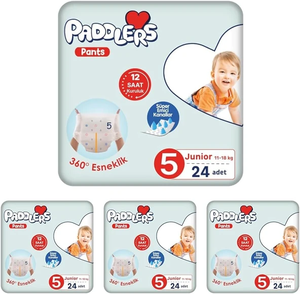 Paddlers Külot Bebek Bezi 5 Numara Junior 24 Adet (11-18 Kg) Eko Paket (4 Paketi) ürün görseli 1