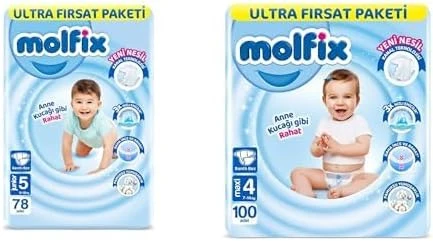 Molfix 3D Junior 5 Beden Aylık Paket 78 Adet, Beyaz X2 + Molfix Maxi 4 Beden Aylık X2 ürün görseli 1