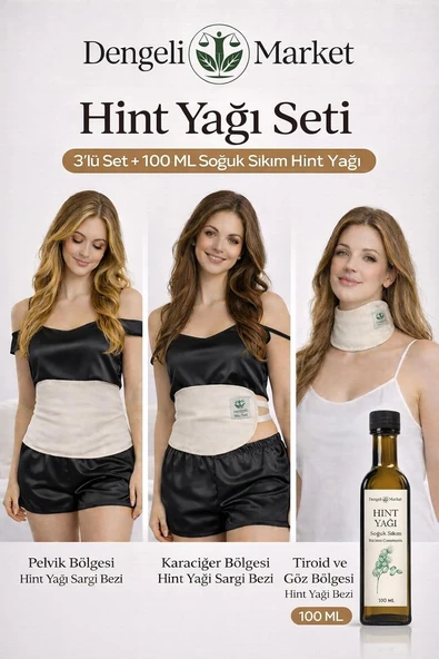 Hi̇nt Yaği Sargi Bezi̇ 3'Lü Set: Üst Batin (Karaci̇ğer), Alt Batın (Pelvi̇k) Boyun/Göz Sargi Bezi̇, (% 100 Pamuklu, Çoklu Kullanım, Sızdırmaz) + 100 Ml Hi̇nt Yaği (Hekzansız) ürün görseli 1