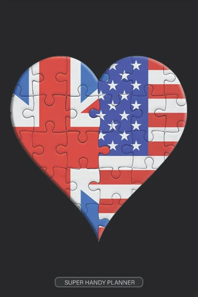 Planner: British American Flag United Heart Jigsaw Puzzle Flags Of Great Britain Usa ürün görseli 1