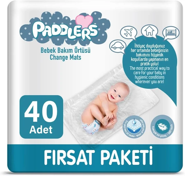 Paddlers Bebek Bakım Örtüsü 60X60 Cm 40 Adet (4X10) – Alt Açma, Yatak Koruyucu ürün görseli 1