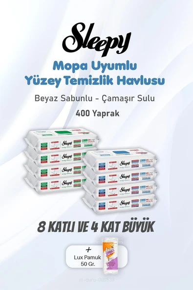 Sleepy Yüzey Temizlik Mendili 8 Katlı 4 X Large 400 Yaprak Pamuk ürün görseli 1