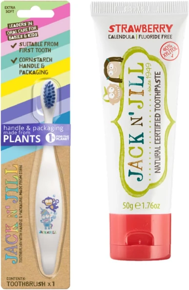 N' Jıll N Jill Doğal Bebek Seti (Unicorn&Monkey Fırçası + Çilek Aromalı Macunu 50G) ürün görseli 1