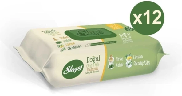 Sleepy Islak Havlu Mendil Doğal Organik Pamuklu 50 Yaprak Plastik Kapaklı 12X50 600 Yaprak ürün görseli 1