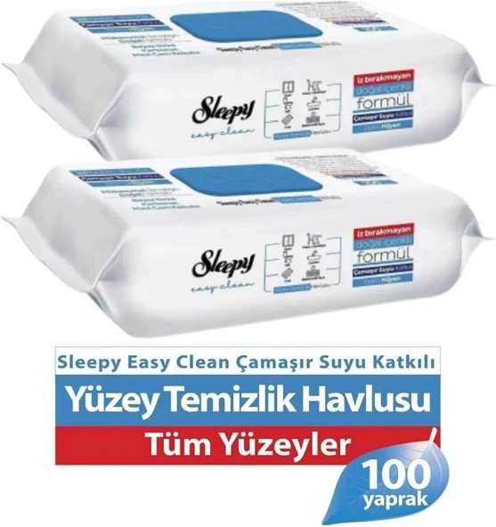 Sleepy Easy Clean Yüzey Temizlik Havlusu 2 * 100'Lü Çamaşır Suyu Katkılı ürün görseli 1