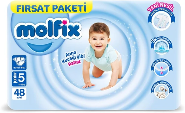 Molfix 3D Bebek Bezi, Junior 5 Beden, Fırsat Paketi 48 Adet ürün görseli 1