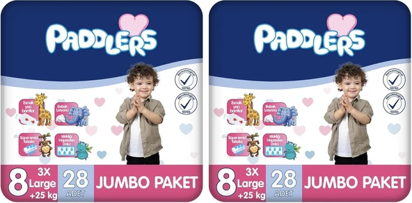 Paddlers Bebek Bezi 8 Numara Xxx-Large (25+ Kg) 28 Adet – Paket (2 Paketi) ürün görseli 1
