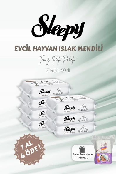Sleepy 7 Al 6 Öde Evcil Hayvan Islak Havlusu 60'Lı Bebe Temizleme Pamuğu ürün görseli 1
