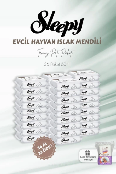 Sleepy 36 Al 33 Öde Evcil Hayvan Islak Havlusu 60'Lı Bebek Pamuğu ürün görseli 1