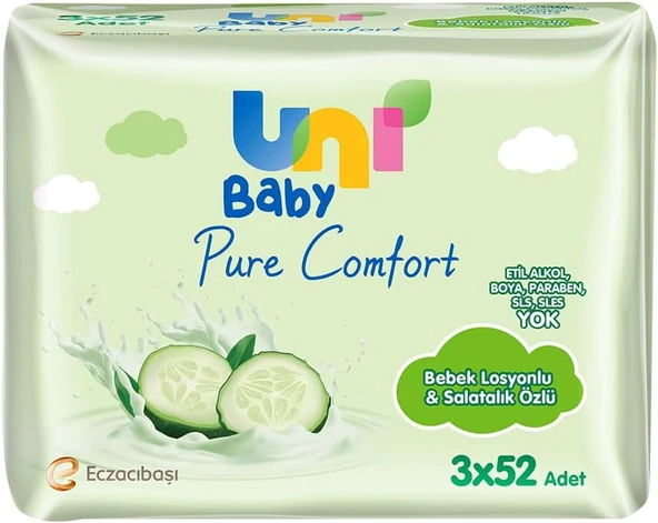 Uni Baby Pure Bebek Losyonlu Salatalık Özlü 3X52, Islak Mendil ürün görseli 1