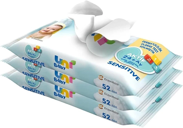 Uni Baby Aktif Sensitive Islak Mendil 3X52 156 Yaprak ürün görseli 1