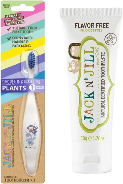 N' Jıll Doğal Bebek/Çocuk Seti (Unicorn&Monkey Fırçası + Aromasız Macunu 50G) ürün görseli 1