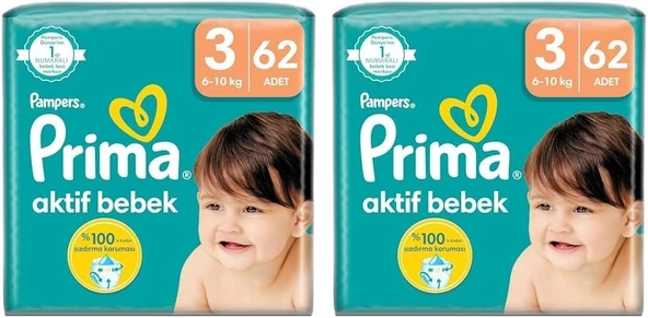 Bebek Bezi Aktif Bebek 3 Beden 62 Adet Fırsat Paketi 2Li Paket ürün görseli 1