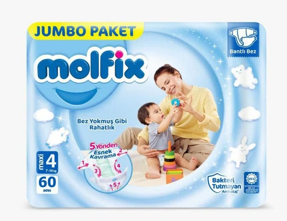 Molfix 3D Bebek Bezi Maxi 4 Beden, Fırsat Paketi 60 Adet ürün görseli 1