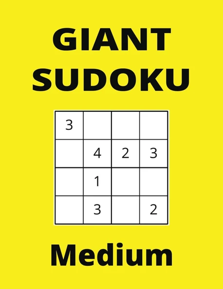 Independently Published Giant Medium Yellow Sudoku Book, 4X4 Puzzles, 50 Pages, 8.5X11 ürün görseli 1