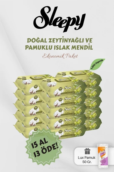 Sleepy 90' Lı Zeytinyağlı Pamuklu Bebek Mendili 15 Al 13 Öde Hediyeli ürün görseli 1