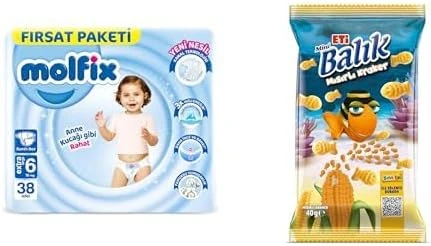 Molfix Extra Large 6 Beden, 38 Adet X2 + Eti Balık Mini Mısırlı 40 G X1 ürün görseli 1