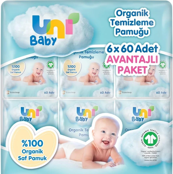 Uni Baby Bebek Temizleme Pamuğu 6*60 Adet ürün görseli 1