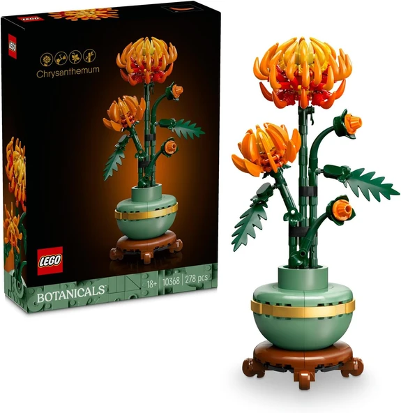 Botanicals Krizantem 10368 – Yetişkinler Için Altın Şeritli Ahşap Görünümlü Kaide Üzerinde Pastel Yeşil Saksı İçeren Dekoratif Çiçek Modeli Yapım Seti, Sevgililer Günü Hediye Fikri (278 Parça ürün görseli 1