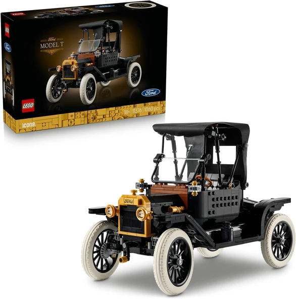 Icons Ford Model T 11376 - Yetişkinler Için Açılan Kumaş Tavan, İki Parçalı Ön Cam Tek Yolcu Kapısı İçeren Klasik Yaratıcı Dekoratif Otomobil Modeli Yapım Seti, Hediye Fikri (1060 Parça) ürün görseli 1