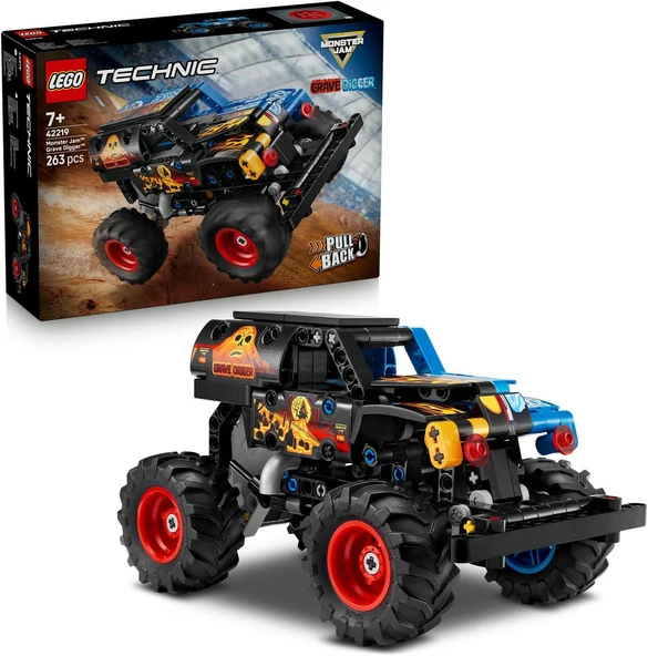 Technic Jam Grave Digger Ateş Buz 42219 – 7 Yaş Üzeri Kız Erkek Çocuklar Için Gerçekçi Detaylar İçeren Çek Bırak Kamyon Oyuncak Yapım Seti, Yaratıcı Hediye Fikri (263 Parça) ürün görseli 1