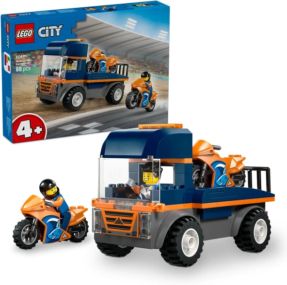 City Motosiklet Taşıyıcı 60491 – 4 Yaş Üzeri Erkek Kız Çocuklar Için 2 Kasklı Yarışçı Minifigürü İçeren Yaratıcı Oyuncak Araba Yapım Seti, Çocuklar Için Eğlenceli Hediye Fikri (88 Parça) ürün görseli 1