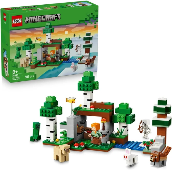 Minecraft İlk Gece Macerası 21593-8 Yaş Üzeri Çocuklar Için Alex, İskelet Creeper Dahil 7 Figür Ile Gerçekçi Aksesuarlar İçeren Yaratıcı Oyuncak Yapım Seti, Hediye Fikri (301 Parça) ürün görseli 1