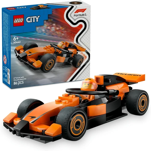 City Mclaren Yarış Arabalı F1 Sürücüsü 60442-6 Yaş Üzeri Çocuklar Için Mini Yarış Arabası İçeren Yaratıcı Oyuncak Yapım Seti, Doğum Günü Hediyesi (86 Parça) ürün görseli 1