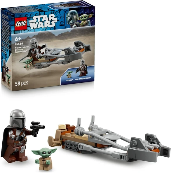 Wars Mandalorian Grogu’Nun Hız Motoru 75436-6 Yaş Üzeri Çocuklar Için Blaster Silahlı Mandalorian Minifigürü Grogu İçeren Yaratıcı Oyuncak Yapım Seti, Hediye Fikri (58 Parça) ürün görseli 1