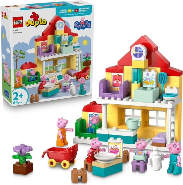 Duplo Peppa Pig Aile Evi 10467-2 Yaş Üzeri Kız Erkek Çocuklar Için 5 Peppa Pig Figürü Ile Çeşitli Aksesuarlar İçeren Yaratıcı Oyuncak Yapım Seti, Çocuklar Için Hediye Fikri (84 Parça) ürün görseli 1