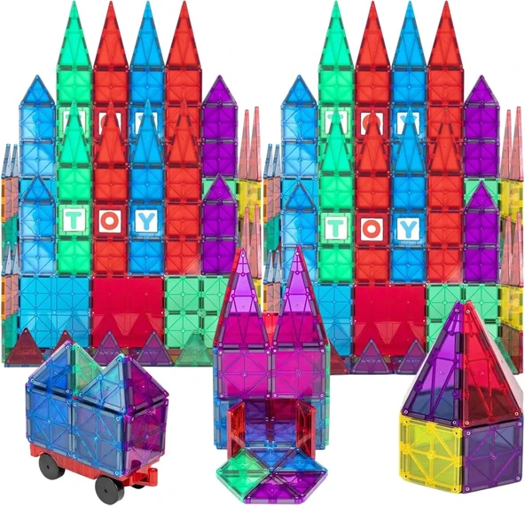 Playmags 50 Parça +6 Parça Ekstra Manyetik Blok Set I Renkli Dayanıklı| Araba Dahil Stem Eğitici Oyuncak | Motor Becerilerini Yaratıcılığı | ürün görseli 1