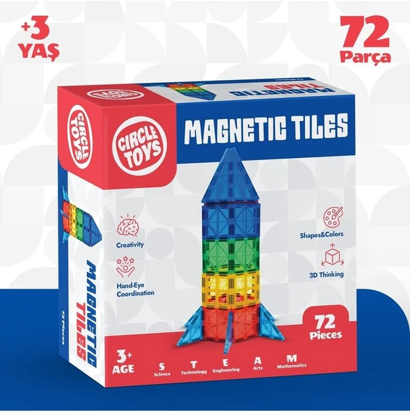 Circle Magnetic Tiles Manyetik Yapı Blokları 72 Parça 3D Eğitici Çocuk Oyuncağı Inşa Seti ürün görseli 1
