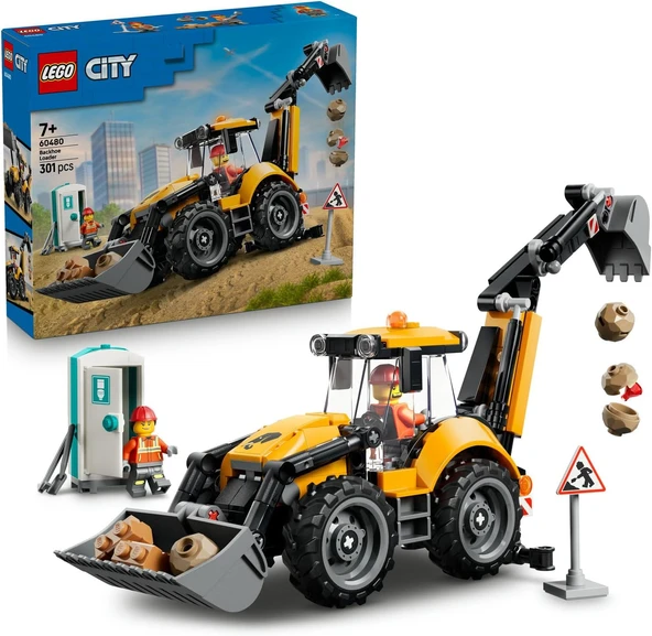 City Sarı Kazıcı Yükleyici 60480-7 Yaş Üzeri Kız Erkek Çocuklar Için 2 Minifigür Aksesuarlar İçeren Yaratıcı Oyuncak Yapım Seti, Çocuklara Doğum Günü Hediyesi Fikri (301 Parça) ürün görseli 1