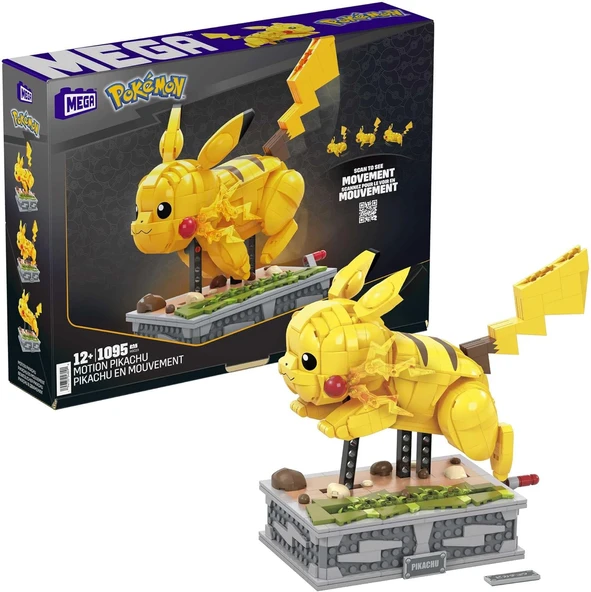 Mega Pokémon Hareketli Pikachu Yapı Seti, 1095 Adet Uyumlu Blok Parça İçeren, Bükülebilir Eklemli Oyuncak Seti Hgc23 ürün görseli 1