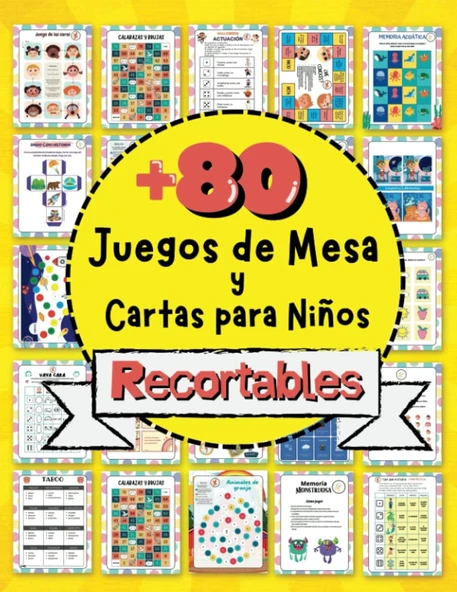 Independently Published +80 Juegos De Mesa Recortables Niños Y Niñas: Libro De Actividades Color Recortar Cartas, Juegos De Memoria, Tableros, Trivial, Dominó, Dados Interactivos, Taboo. ürün görseli 1