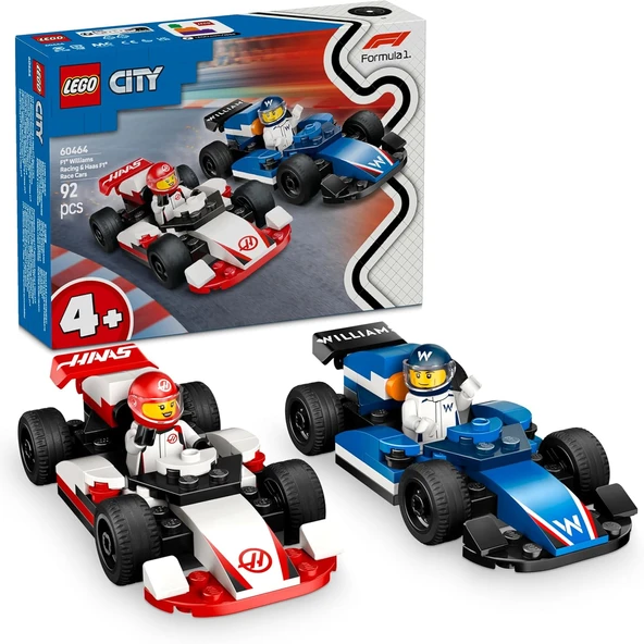 City F1 Williams Racing Haas F1 Yarış Arabaları 60464-4 Yaş Üzeri Çocuklar Için 2 F1 Pilotu Minifigürü İçeren Yaratıcı Oyuncak Yapım Seti, Doğum Günü Hediyesi (92 Parça) ürün görseli 1