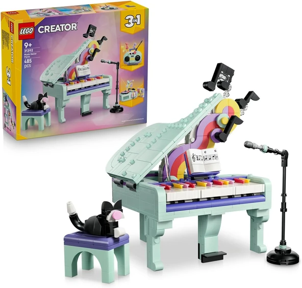 Creator 3’Ü 1 Arada Müzikal Dekor Kedili Piyano 31392-9 Yaş Üzeri Çocuklar Için Kedi, Mikrofon Standı Çeşitli Aksesuarlar İçeren Yaratıcı Oyuncak Yapım Seti, Hediye Fikri (485 Parça) ürün görseli 1
