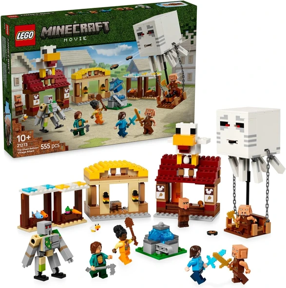 Minecraft Hortlak Balon Köy Saldırısı 21273-10 Yaş Üzeri Çocuklar Için Steve, Dawn, Piglin Duruşu Ayarlanabilir Demir Golem Minifigürleri İçeren Yaratıcı Oyuncak Yapım Seti (555 Parça) ürün görseli 1