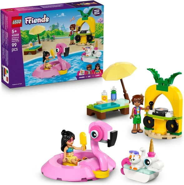 Friends Tek Boynuzlu At Flamingo Havuz Partisi 42658-5 Yaş Üzeri Kız Erkek Çocuklar Için 2 Mini Bebek 1 Figürü İçeren Yaratıcı Oyuncak Yapım Seti, Hediye Fikri (99 Parça) ürün görseli 1