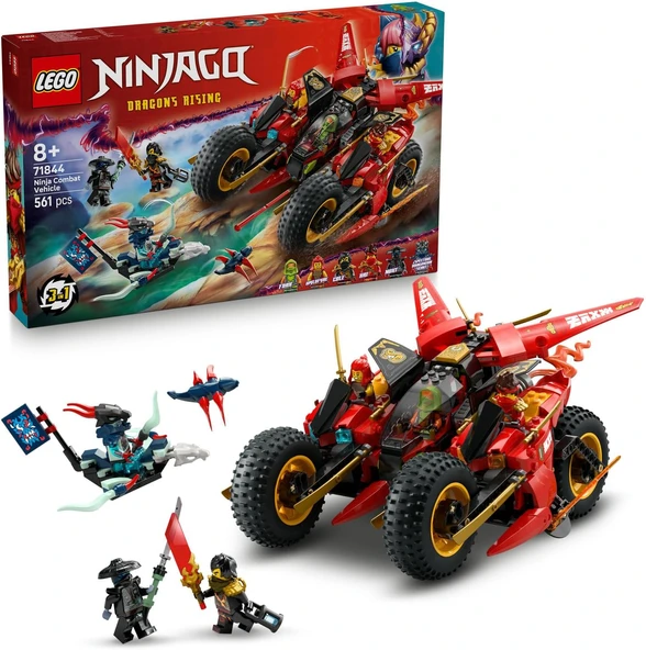Ninjago Ninja Savaş Aracı 71844-8 Yaş Üzeri Çocuklar Için 2 Ninja Motosikleti, 1 Jet 6 Minifigür İçeren 3’Ü 1 Arada Oyuncak Yapım Seti, Doğum Günü Hediyesi (561 Parça) ürün görseli 1