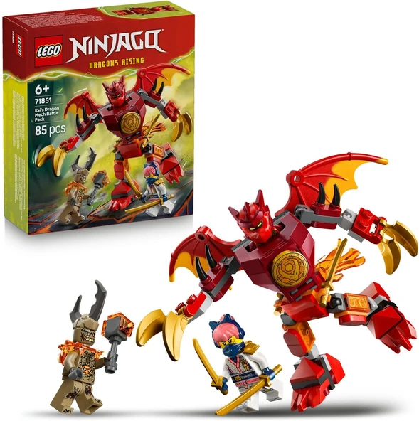 Ninjago Kai’Nin Ejderha Robotu Savaş Paketi 71851-6 Yaş Üzeri Çocuklar Için 2 Kılıçlı Kai, Sora Pençeli Toprak Canavarı Minifigürleri İçeren Oyuncak Yapım Seti, Hediye Fikri (85 Parça) ürün görseli 1
