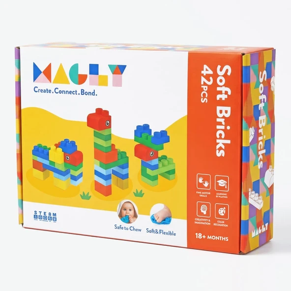 Magly Bricks Yumuşak Yapı Blokları - Çocuklar İçin Renkli Esnek 42 Parça Yapı Blok Seti ürün görseli 1