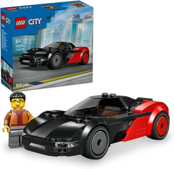 City Elektrikli Süper Araba 60486 – 5 Yaş Üzeri Erkek Kız Çocuklar Için Sürücü Minifigürü İçeren Yaratıcı Oyuncak Yarış Arabası Yapım Seti, Çocuklar Için Hediye Fikri (109 Parça) ürün görseli 1