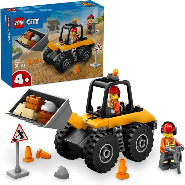 City Sarı Tekerlekli İnşaat Yükleyicisi 60450-4 Yaş Üzeri Çocuklar Için Yaratıcı İnşaat Aracı İçeren Oyuncak Yapım Seti, Doğum Günü Hediyesi (81 Parça) ürün görseli 1