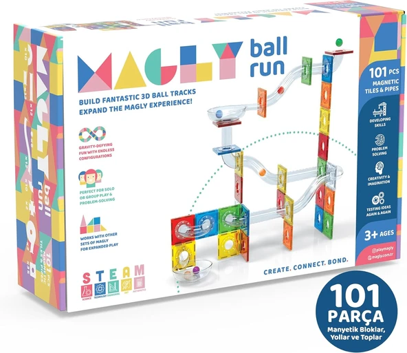 Magly Ball Run Parkur Oyunu – Çocuklar İçin Renkli 3 Boyutlu 101 Parça Yapı Seti - Manyetikler Yollar ürün görseli 1