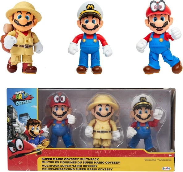 Mario Odyssey 3'Lü Paket Aksiyon Figürleri - Kaptan Mario, Explorer Mario Mario Ile Cappy, Mafsallı Super Mario Figürleri Yaklaşık 4" / 10 Cm Uzunluğunda ürün görseli 1