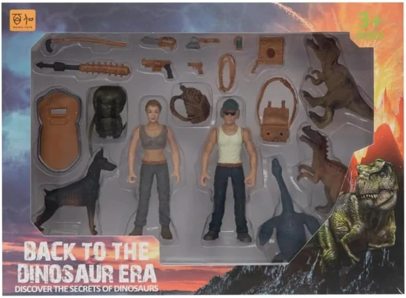 Kadın Erkek Figürlü 3 Dinozorlu Aksesuarlı Oyun Seti ürün görseli 1