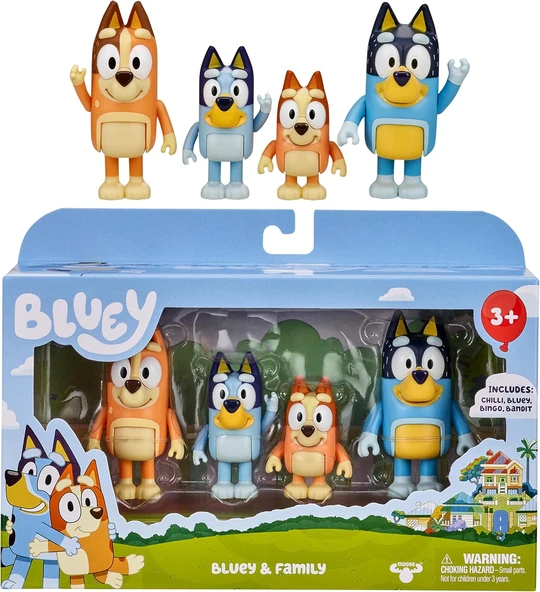 Bluey And Family: Bingo, Bandit And Chilli 4 Figure Pack Articulated Character Action Figures 2.5 Inches Official Collectable Toy ürün görseli 1