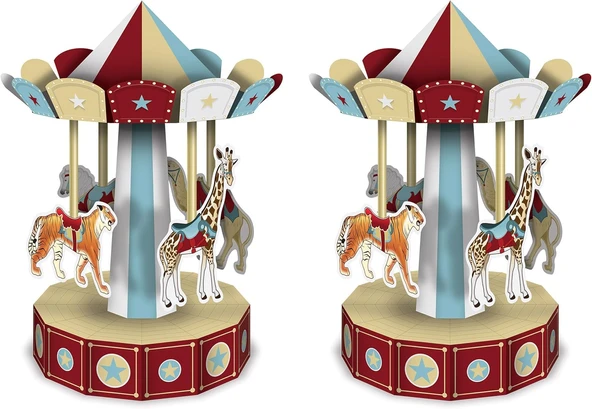Beistle 3-D Sirk Carousel Centerpieces 2 Parça, 10", Çok Renkli ürün görseli 1
