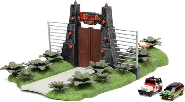 Jada Nano Scene (17 X Cm) - Park Gate Ile Oyun Arka Planı, 2 Metal Araba (Jeep Ford Explorer) Dinozor Dekorasyonu, 6 Yaşından Büyük Hayranlar Çocukla ürün görseli 1